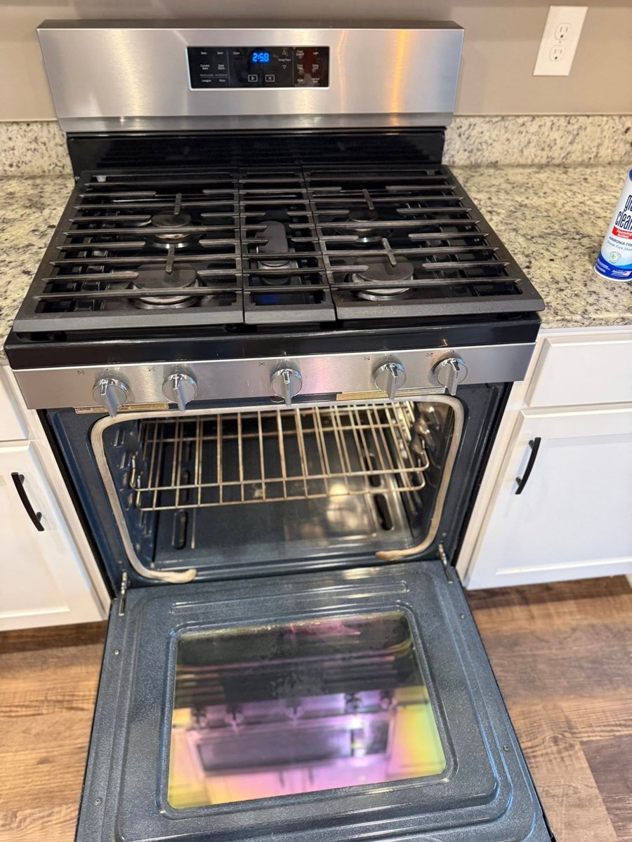 Stainless gas range and oven cleaned inside and out